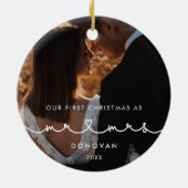 可愛いハートフォント初めてのクリスマスMr&Mrs Photo セラミックオーナメント (裏面)