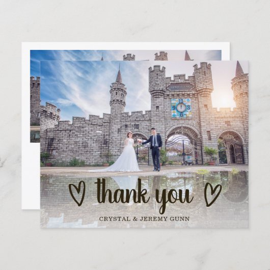 可愛いハート写真結婚予算のサンキューカード (正面/裏面)
