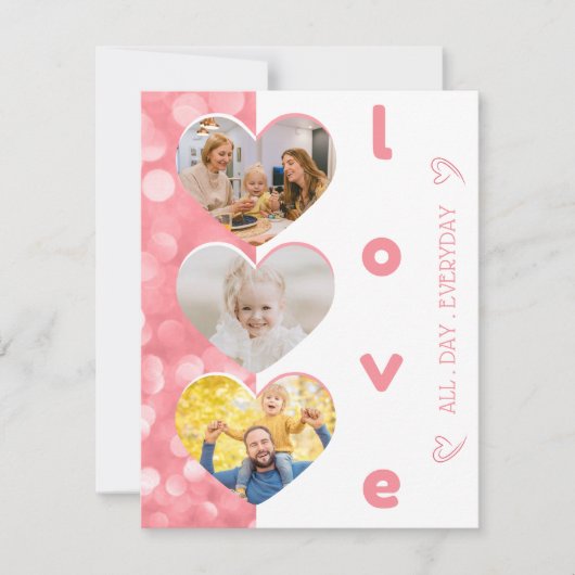 可愛いハート型フォトファミリーバレンタインデイカード ノートカード (正面)