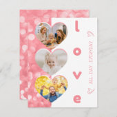 可愛いハート型フォトファミリーバレンタインデイカード ノートカード (正面/裏面)