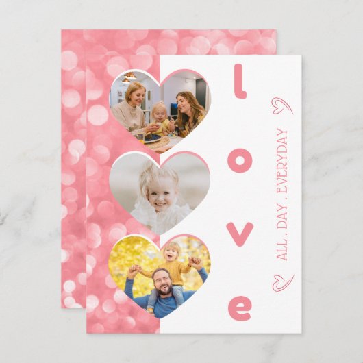 可愛いハート型フォトファミリーバレンタインデイカード ノートカード (正面/裏面)