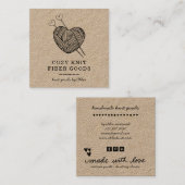 可愛いハート型糸手作りニットグッズ筏 スクエア名刺 (正面/裏面)