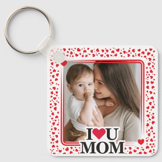 可愛いハート大好き母の日フォトギフト キーホルダー (正面)