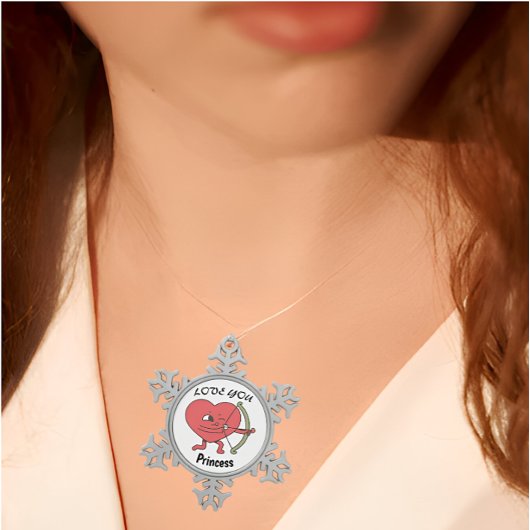 可愛いハート射手「愛あなたプリンセスのデザイン スノーフレークピューターオーナメント