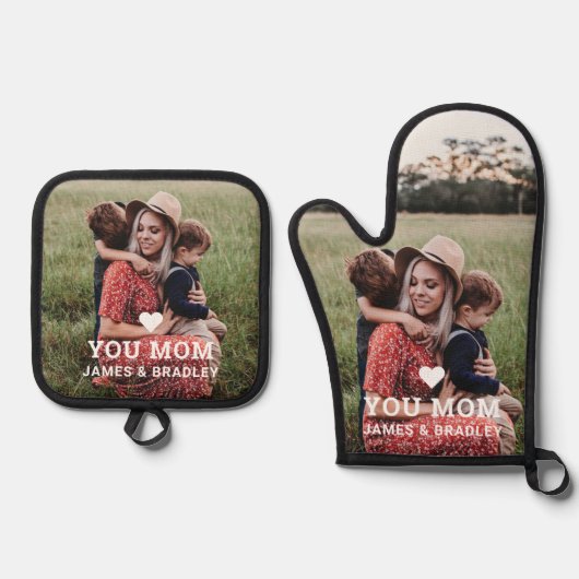 可愛いハート愛あなたママ写真母の日 鍋つかみ&鍋敷きセット (正面)