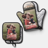 可愛いハート愛あなたママ写真母の日 鍋つかみ&鍋敷きセット (正面/裏面)