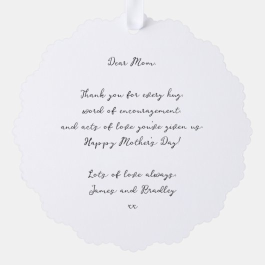 可愛いハート愛あなた母の日の写真 オーナメントカード (裏面)