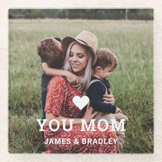 可愛いハート愛あなた母の日の写真 ガラスコースター (正面)