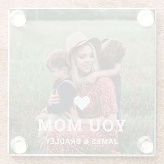 可愛いハート愛あなた母の日の写真 ガラスコースター (裏面)