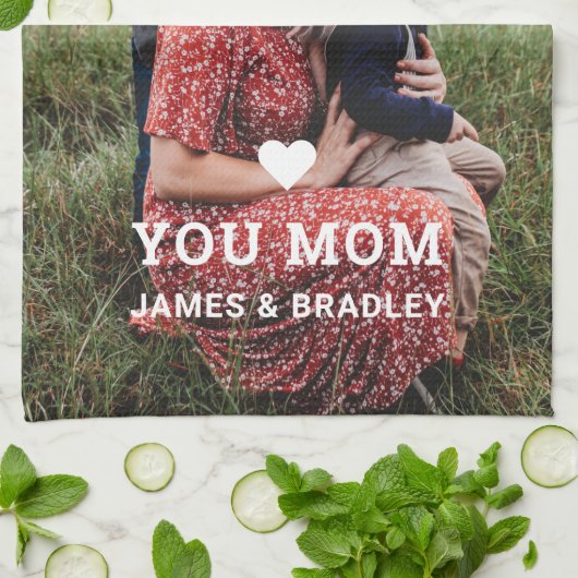 可愛いハート愛あなた母の日の写真 キッチンタオル (折り畳み)