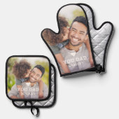 可愛いハート愛YOUパパ写真父の日 鍋つかみ&鍋敷きセット (正面/裏面)