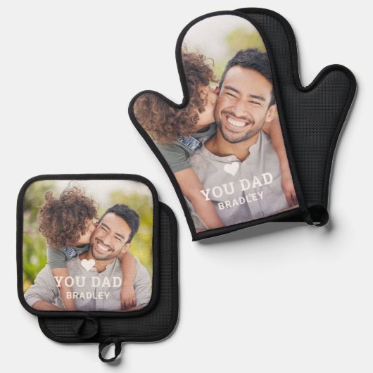 可愛いハート愛YOUパパ写真父の日 鍋つかみ&鍋敷きセット (正面/裏面)