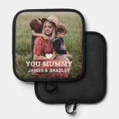 可愛いハート愛YOU MUMMY写真母の日 鍋敷き (正面/裏面)