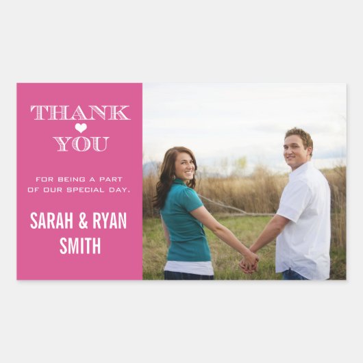 可愛いハート結婚ピンクのステッカー 長方形シール (正面)