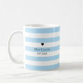 可愛いハート花嫁マグナプッツブルーストライプ コーヒーマグカップ (左)