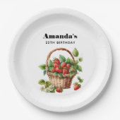 可愛いバスケットいっぱいのイチゴ誕生日 ペーパープレート (正面)
