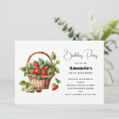 可愛いバスケットいっぱいのイチゴ誕生日 招待状 (スタンド正面)