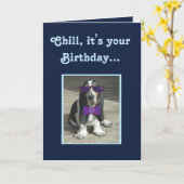 可愛いバスセットハウンドおもしろいオン誕生日カード カード (黄色い花)