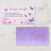 可愛いバタフライパープルベビーシャワーおむつラッフル エンクロージャーカード (正面/裏面)
