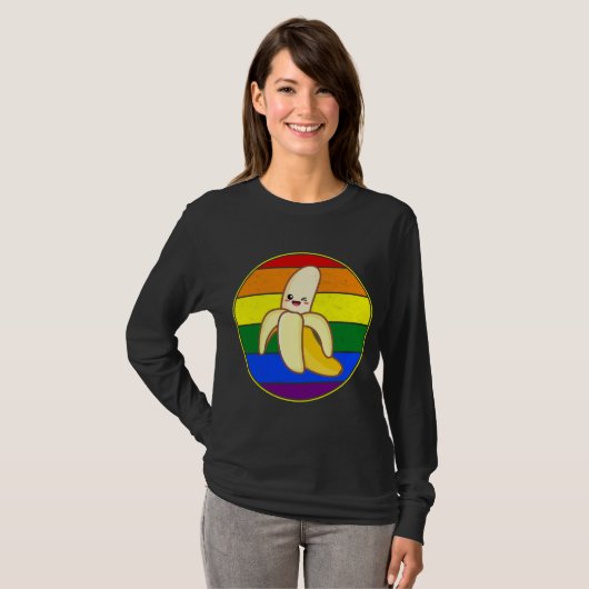 可愛いバナナ恋人LGBTQスタフンレインボーかわいいラブ Tシャツ (正面フル)