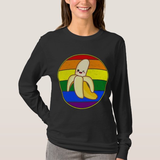 可愛いバナナ恋人LGBTQスタフンレインボーかわいいラブ Tシャツ (正面)