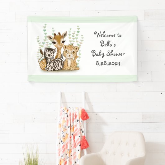 可愛いバナーサファリ動物の赤ちゃんシャワーパーティー 横断幕 (インサイチュ)
