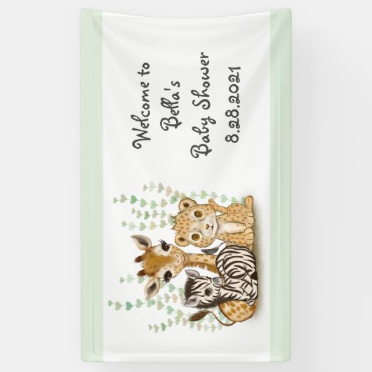 可愛いバナーサファリ動物の赤ちゃんシャワーパーティー 横断幕 (縦)
