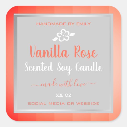 可愛いバニラバラピンク製品包装ラベル スクエアシール (正面)
