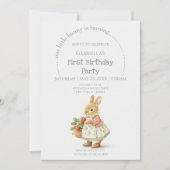 可愛いバニーとイチゴ誕生日 招待状 (正面)