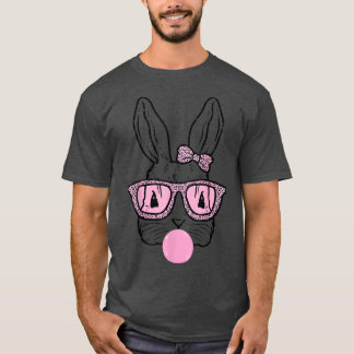可愛いバニーとヒョウ弓タイグラスバブルガム Tシャツ