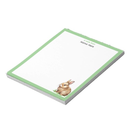 可愛いバニーと緑のフレームシンプル ノートパッド (回転)