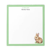 可愛いバニーと緑のフレームシンプル ノートパッド (正面)