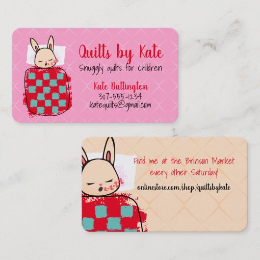 可愛いバニーな子どものベビーキルト毛布裁縫 名刺 (正面/裏面)