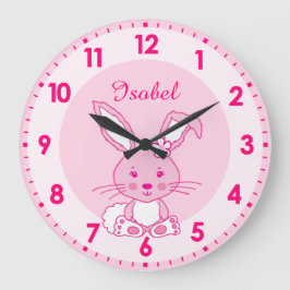 可愛いバニーのウサギの子供部屋はキッズクロックと名付けた ラージ壁時計