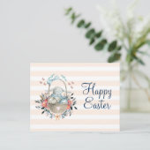 可愛いバニーのバスケット&かわいらし花模様ハッピーイースター シーズンポストカード (スタンド正面)