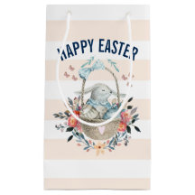 可愛いバニーのバスケット&かわいらし花模様ハッピーイースター