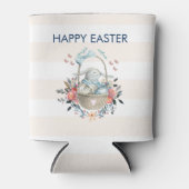 可愛いバニーのバスケット&かわいらし花模様ハッピーイースター 缶クーラー (正面)