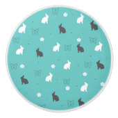 可愛いバニーの花と蝶の柄 セラミックノブ (正面)