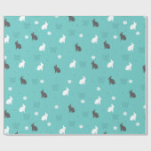 可愛いバニーの花と蝶の柄 ラッピングペーパー (フラット)