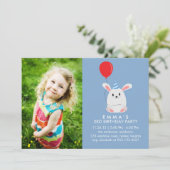 可愛いバニーカスタムラビット写真誕生日パーティー 招待状 (スタンド正面)