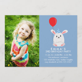 可愛いバニーカスタムラビット写真誕生日パーティー 招待状
