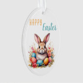 可愛いバニーカラフルエッグフラワーフォトイースター オーナメント (正面)