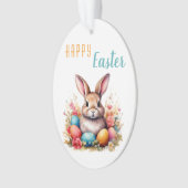 可愛いバニーカラフルエッグフラワーフォトイースター オーナメント (正面)