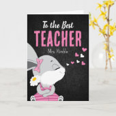 可愛いバニーサンキューカード先生 – ブラックボード カード (黄色い花)