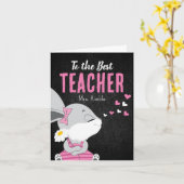 可愛いバニーサンキューカード先生 – ブラックボード カード (黄色い花)