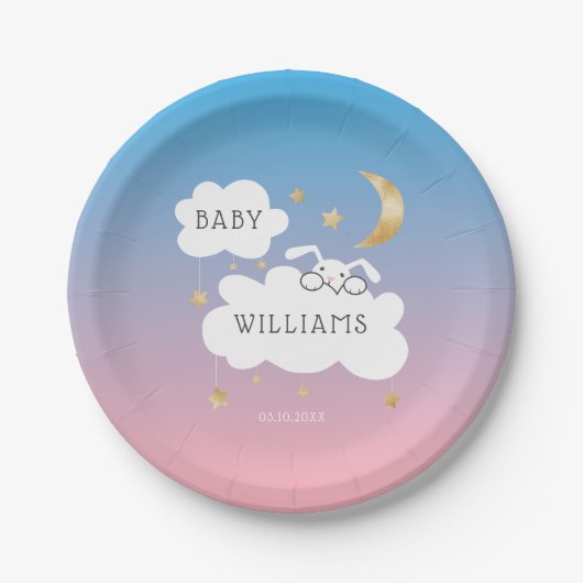 可愛いバニージェンダーがパーティーピンクブルー金ゴールドを明かす ペーパープレート (正面)