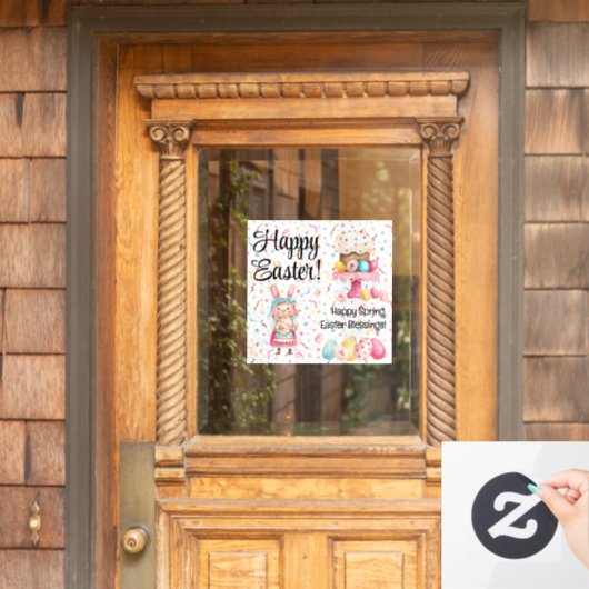 可愛いバニーハッピーイースター-春12x12窓にしがみつく ウィンドウサイン (ホームデコレーション)