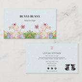 可愛いバニーバニーライトブルービジネスカード エンクロージャーカード (正面/裏面)