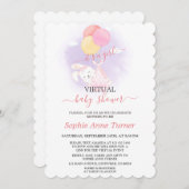 可愛いバニーバルーンガールバーチャル赤ちゃんシャワー 招待状 (正面/裏面)