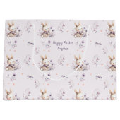 可愛いバニーパーソナライズされたガール名パープルイースター ラージペーパーバッグ (正面)